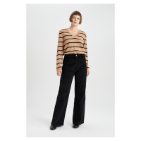 DEFACTO Wide Leg High Waist Wide Leg Pocket Basic Plain Corduroy Trousers