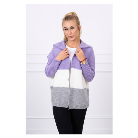 Tříbarevný svetr s kapucí fialová+ecru+šedá Kesi