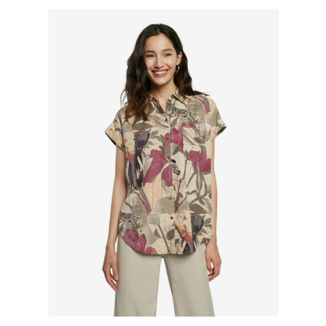 Béžová dámská košile s tropickým vzorem Cam Etnican Desigual