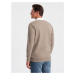 Men's sweatshirt with white polo collar - dark beige V2 OM-SSNZ-0132