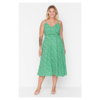 Trendyol Curve Zelené A-linie Dvouřadý límec Květinový vzor pletené šaty