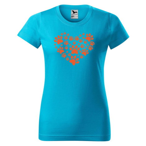 DOBRÝ TRIKO Dámské tričko s potiskem Psí tlapky srdce Barva: Tyrkysová