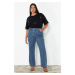 Trendyol Curve Blue High Waist Wide Leg Denim Trousers