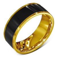 Prsten z chirurgické oceli - hladký černý kroužek, zlatý lem