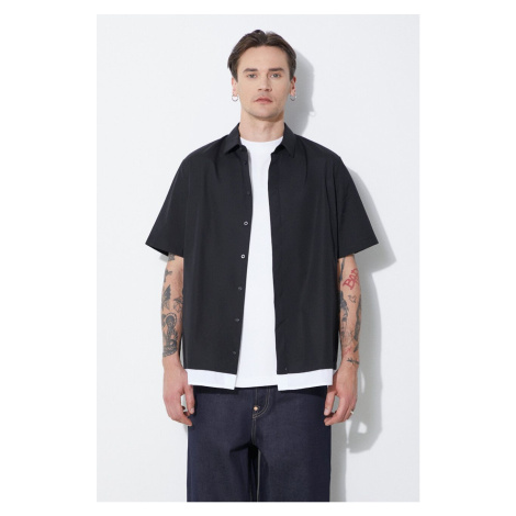 Bavlněná košile Neil Barrett Loose Double Layer Short Sleeve Shirt černá barva, regular, s klasi