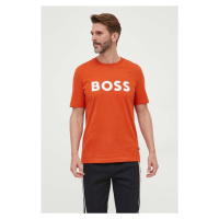 Bavlněné tričko BOSS oranžová barva, s potiskem, 50495742