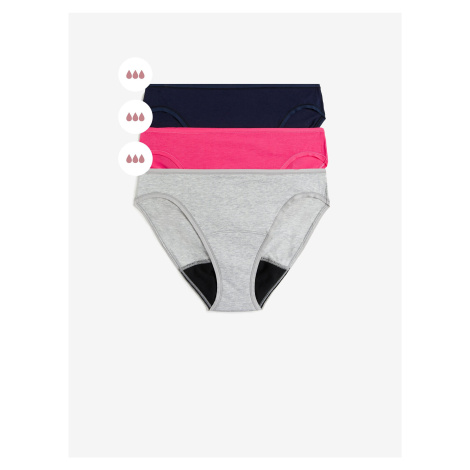Sada tří dámských menstruačních kalhotek s vysokou savostí v šedé, tmavě růžové a černé barvě Ma Marks & Spencer