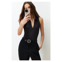 Trendyol Black Fitted Polo Neck Stretchy Snap Fastener Knitted Bodysuit