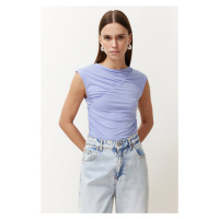 Trendyol Blue Fitted/Fitted Gathered Stretch Knitted Blouse