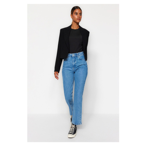 Trendyol modré rovné džíny s vysokým pasem