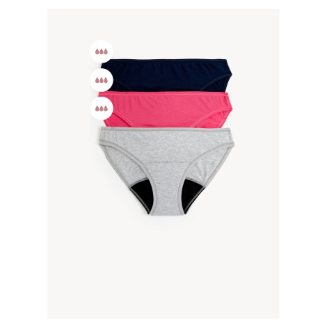Sada tří dámských menstruačních kalhotek s vysokou savostí v šedé, růžové a černé barvě Marks &  Marks & Spencer