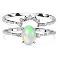 Klenoty Amber Luxusní stříbrný set prstenů s opálem a topazy Couple
