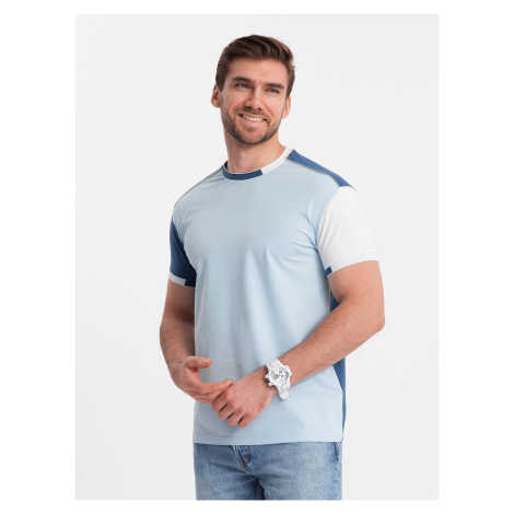 Ombre Men's elastane t-shirt with colored sleeves - blue