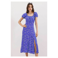 Bigdart 2427 Slit Floral Viscose Dress - Sax