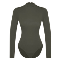 Trendyol Khaki Cotton Turtleneck Long Sleeve Snap Knit Bodysuit