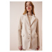 Happiness İstanbul Women's Cream Shawl Collar Knitwear Sleeve Detail Stamped Coat