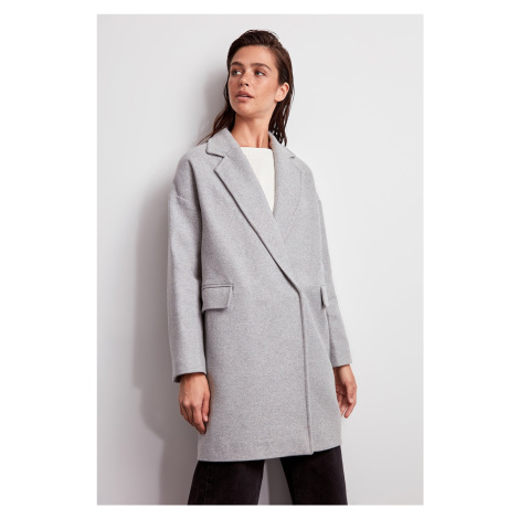 Trendyol Grey Oversize vlněný kabát Cachet