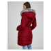 Vínový dámský péřový zimní kabát s kapucí a umělým kožíškem ORSAY