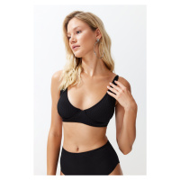 Trendyol Black Balconette Push Up Textured Bikini Top