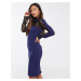 Paper Dolls high neck pencil dress with contrast lace insert in navy-Multi