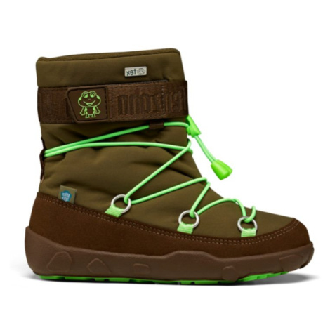 Affenzahn SNOWY WITTY VEGAN SNOWBOOT FROG Green Brown | Dětské zimní zateplené barefoot boty