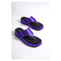 Capone Outfitters Capone Flat Heeled Flip-Flops Comfort Satin Fashion Lilac Women's Slippers.