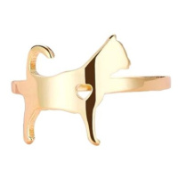 STYLE4 Prsten s kočkou zdobený malým srdíčkem, zlatá ocel