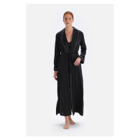 Dagi Black Piping Detailed Bride Satin Dressing Gown