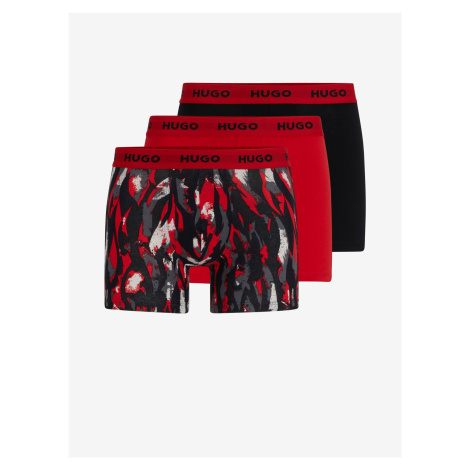 Sada tří pánských boxerek v červené a černé barvě HUGO Hugo Boss