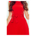 Červené midi šaty s krátkým rukávem a skládanou sukní