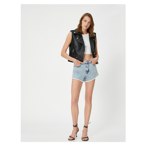 Koton Faux Leather Vest Double Breasted with Zipper Pocket Detail