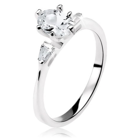Zásnubní prsten ze stříbra 925, čirý oválný zirkon, malé lichoběžníky Šperky eshop