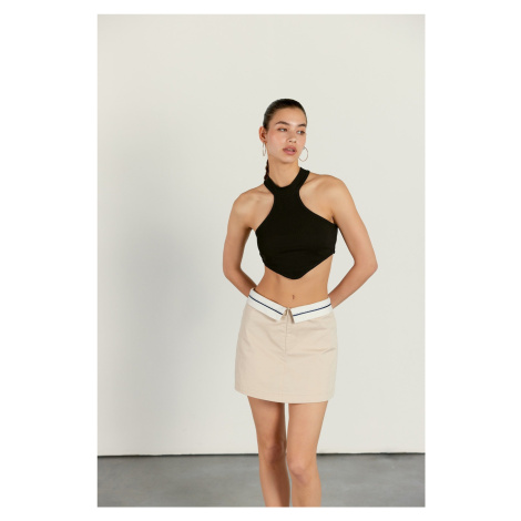 VATKALI Inverted Belt Detailed Short Skirt Beige