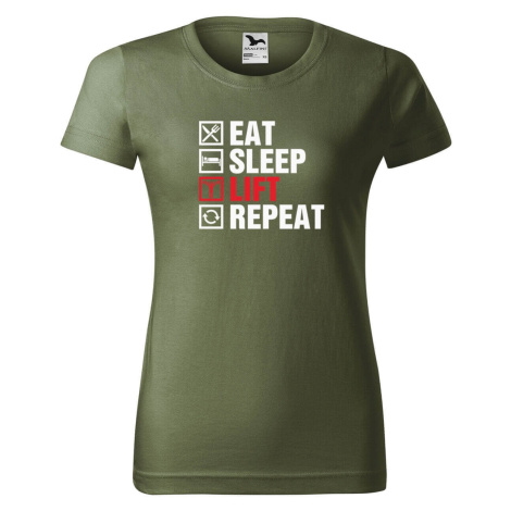 DOBRÝ TRIKO Dámské tričko s potiskem Eat sleep lift Barva: Khaki