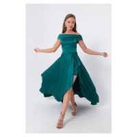 Lafaba Women's Emerald Green Bateau Neck Satin Evening Dress & Prom Dress