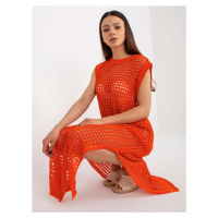 Oranžové pletené maxi šaty bez rukávů