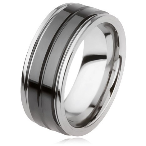 Wolframový prsten s lesklým černým povrchem a zářezem, stříbrná barva Šperky eshop