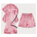 Růžový dámský teplákový velurový komplet - mikina a šortky (753ART)
