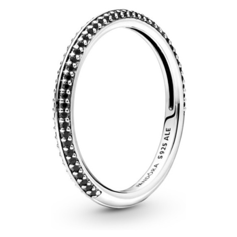 Pandora Minimalistický stříbrný prsten s černými krystaly Me 199679C02