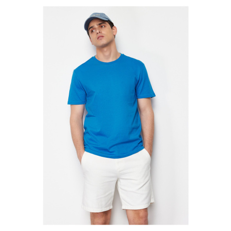 Trendyol Blue Regular/Regular Fit Text Printed Embroidery 100% Cotton Short Sleeve T-Shirt