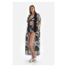 Dagi Black and White Linen Long Kimono