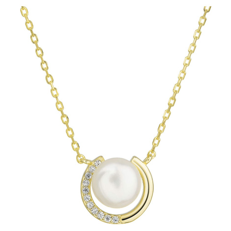 Evolution Group Pozlacený náhrdelník s pravou říční perlou a zirkony 22039.1 (řetízek, přívěsek)