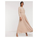 ASOS DESIGN Bridesmaid maxi dress with long sleeve in pearl and beaded embellishment with tulle 