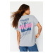Trendyol Gray Melange Front Back Printed Oversize/Wide Fit Crew Neck Knitted T-Shirt