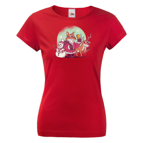 Roztomilé vánoční dámské tričko s potiskem Lišky - skvělé vánoční tričko BezvaTriko