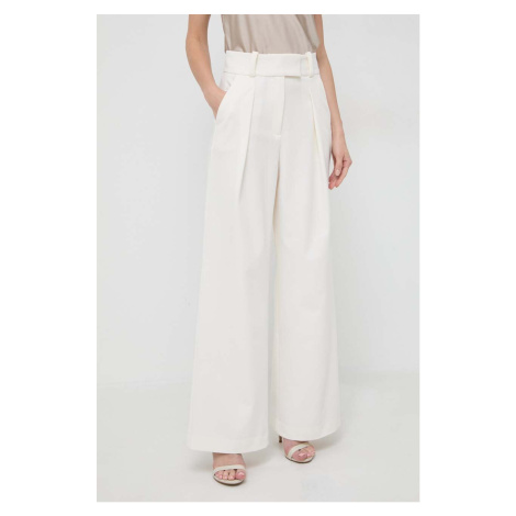 Kalhoty Ivy Oak dámské, béžová barva, široké, high waist, IO1100X5121 IVY & OAK