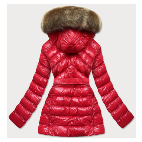 Lesklá červená zimní bunda s mechovitým kožíškem (W674) MHM