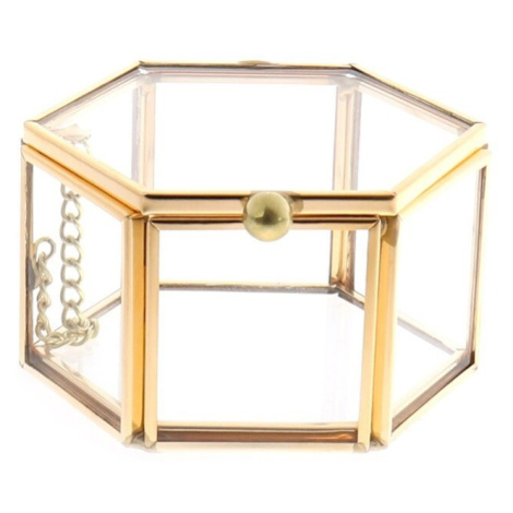 Skleněná krabička na prstýnky Hexagon se zlatým rámem
