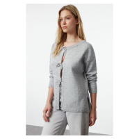 Trendyol Gray Soft Textured Ribbon/Bow Detailed Knitwear Sweater-Cardigan