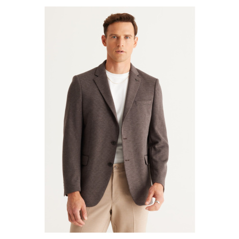 ALTINYILDIZ CLASSICS Men's Brown Comfort Fit Casual Fit Mono Collar Knitted Blazer Jacket AC&Co / Altınyıldız Classics